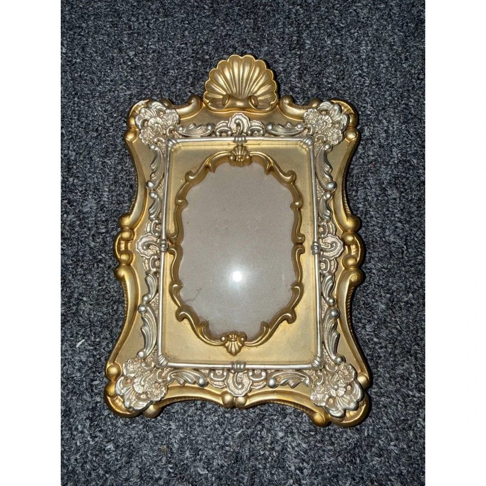 Vintage Ornate Gold Silver Baroque Picture Frame Shell Crest Tabletop Wall 5x8